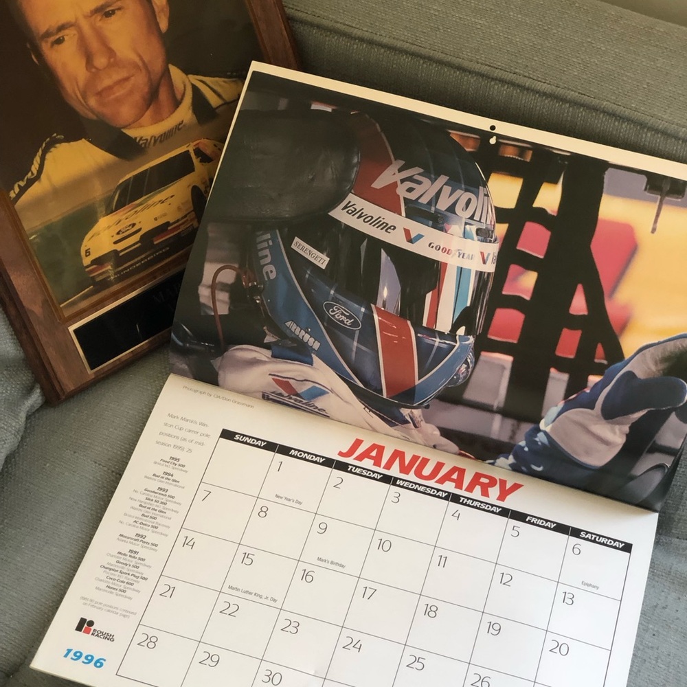 Vintage 1996 Mark Martin NASCAR Set: Wooden Wall Plaque & Racing Calendar